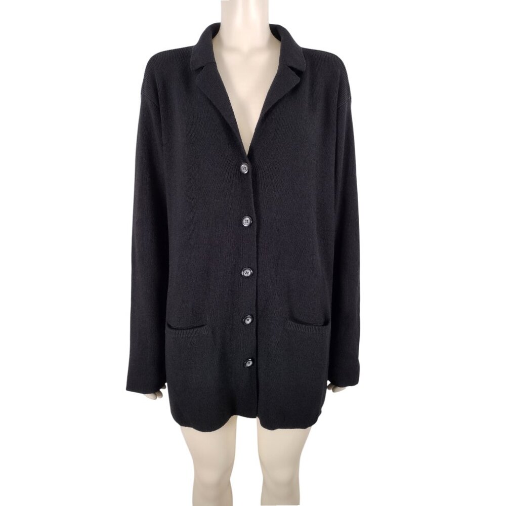 Vintage 1990s Worthington Black Button Down Heavy Knit Sweater Size XL